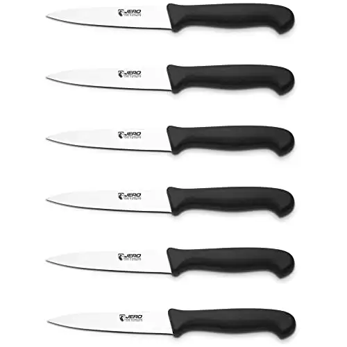 Jero 4 Inch Paring Knives - 6 Pack - Spear Point Blade Design - German High-Carbon Stainless Steel Blade With Impact And Temperature Resistant Poly Handle - Made In Portugal