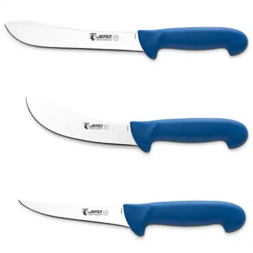 Jero 3 Piece Pro Butcher Meat Processing Set - Butcher Knife, Skinning Knife, and Boning Knife