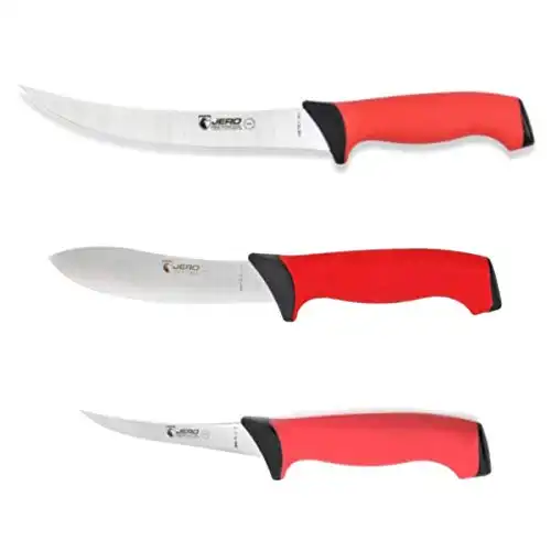 Jero Pro Series TR 3 Piece Butcher Set - Breaking Knife, Boning Knife, and Deer Skinner - Soft Grip Handles With German High-Carbon Stainless Steel Blades - Made In Portugal