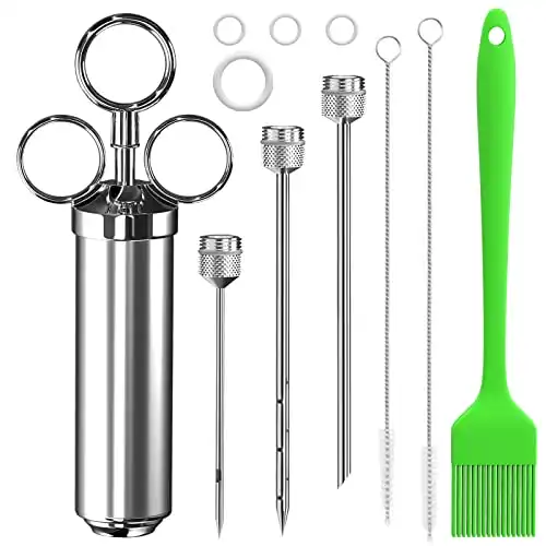 Meat Injector,Marinade Meat Injector Kit with 3 Marinade Injector Needles for BBQ Grill Smoker,Marinade Injector Syringe,Professional Meat Injector,Stainless Steel Meat Injector Syringe (Silver)