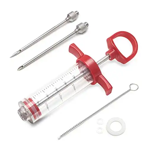 Meat Injector, Plastic Marinade Turkey Injector Syringe with Screw-on Meat Needle for Smoker BBQ Grill, 1-oz, Red, Recipe E-Book (Download PDF)