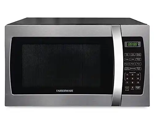 Farberware Countertop Microwave Oven 1.3 Cu. Ft. 1000-Watt with LED Display, Child Lock, Easy Clean Black Interior, Cu.Ft, Stainless Steel