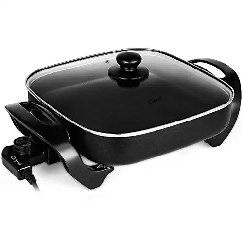 Caynel 12 x 12 Inch Nonstick Ceramic Electric Skillet with Glass Lid, Aluminum Body, 1400-Watts, Adjustable Temperature Controller Goes Up to 460 Degrees for Fry, Bake, Steam or Simmer, Easy to Clean
