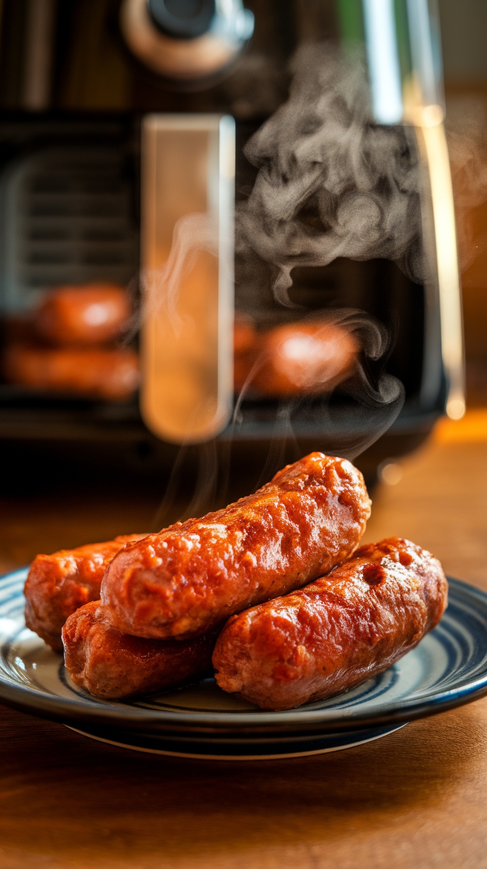 Air fryer breakfast sausage links served on a plate