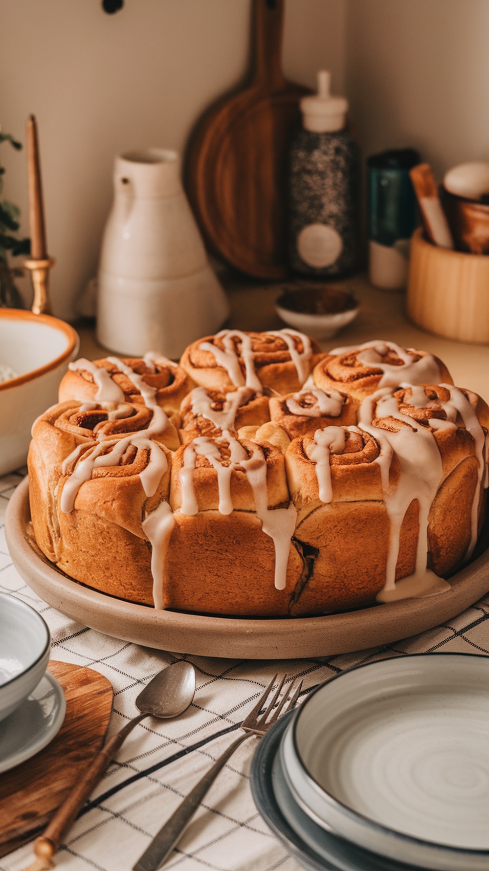 A delicious plate of apple cinnamon roll breakfast casserole, fresh out of the oven.