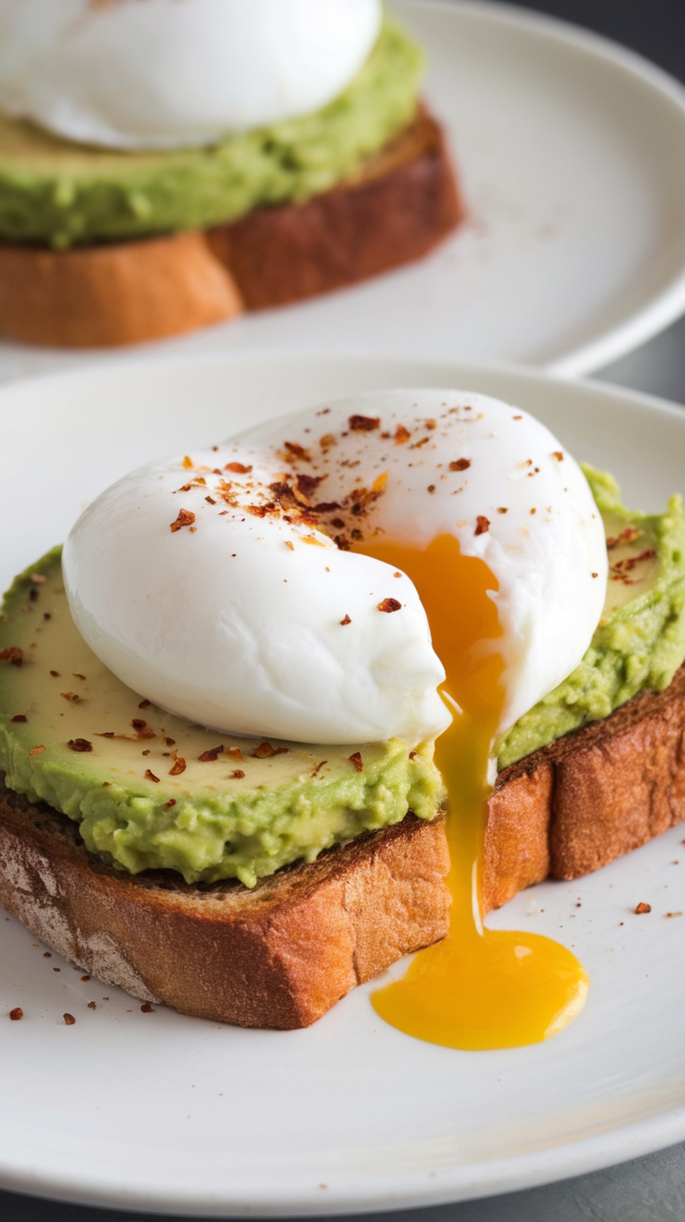 A plate of avocado toast topped with a poached egg.