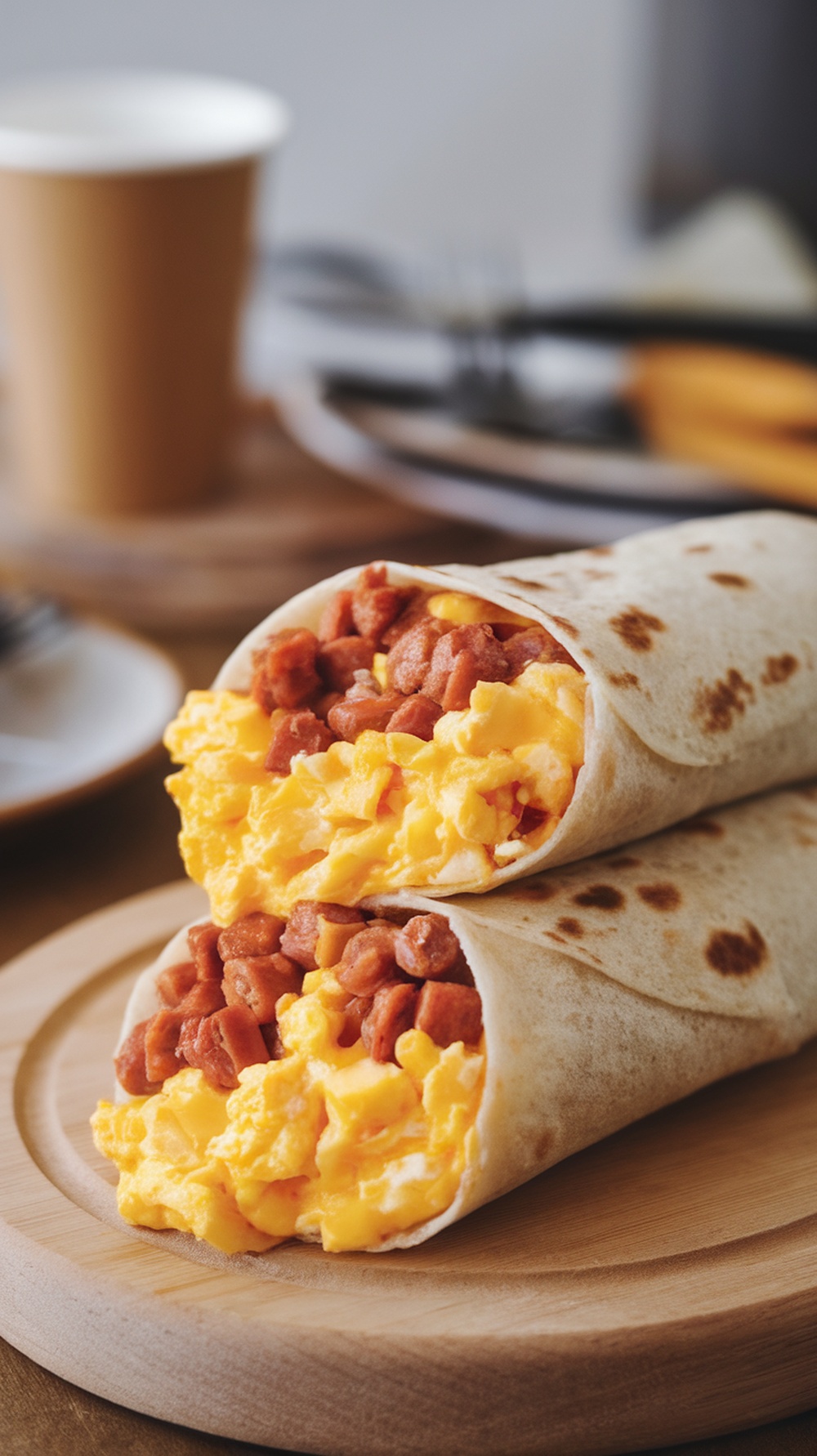 Breakfast sausage and egg breakfast burrito