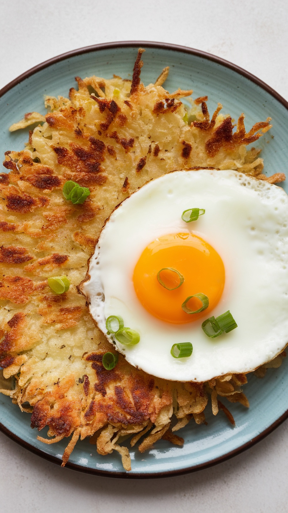 Crispy cauliflower hash browns with a fried egg on top