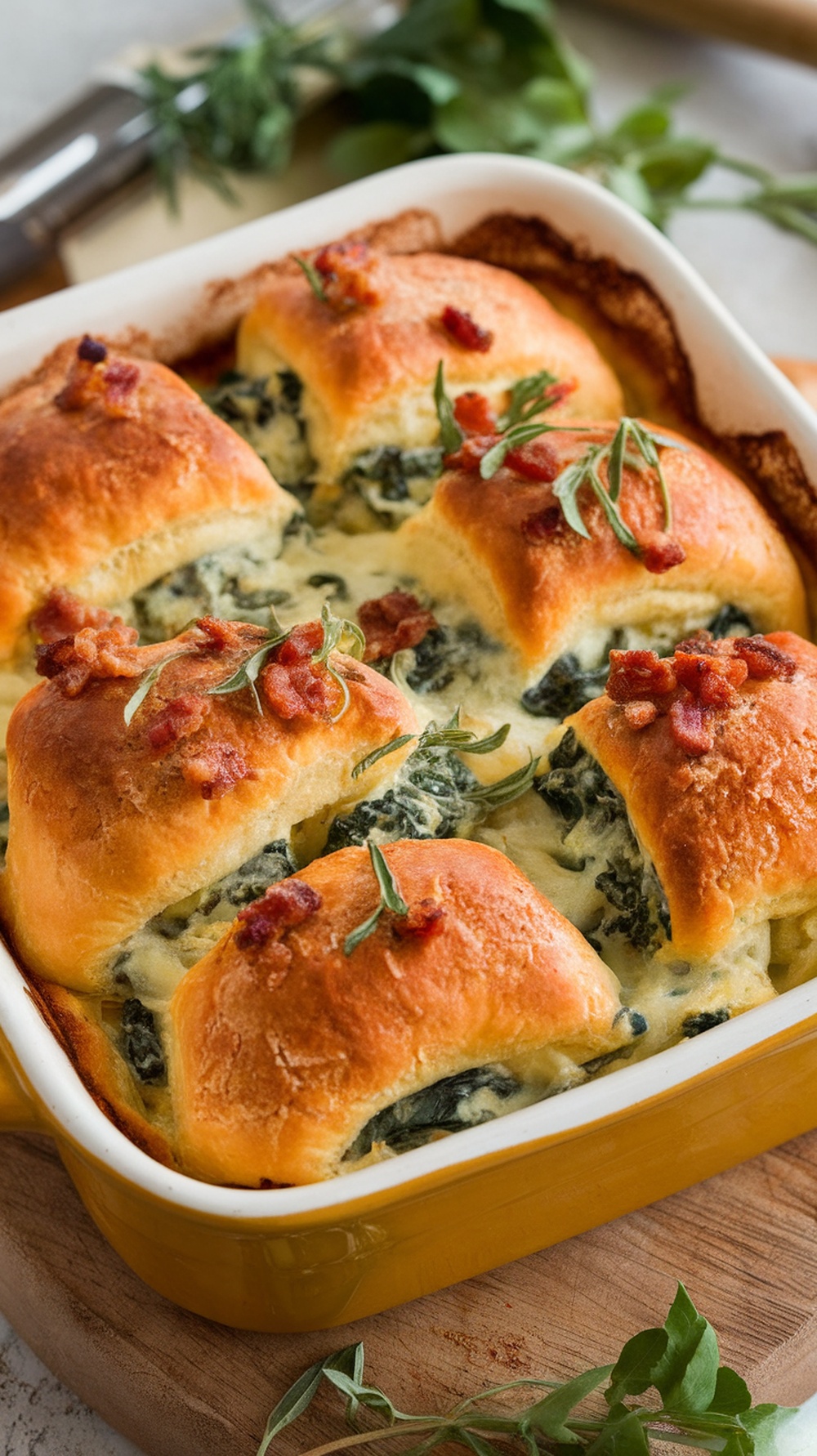 Delicious Cheesy Spinach and Bacon Crescent Roll Casserole