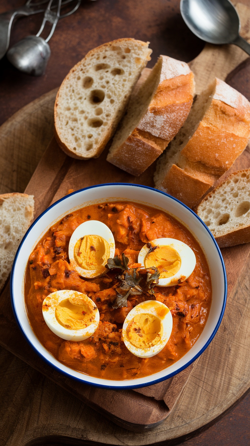 Delicious egg curry served with bread