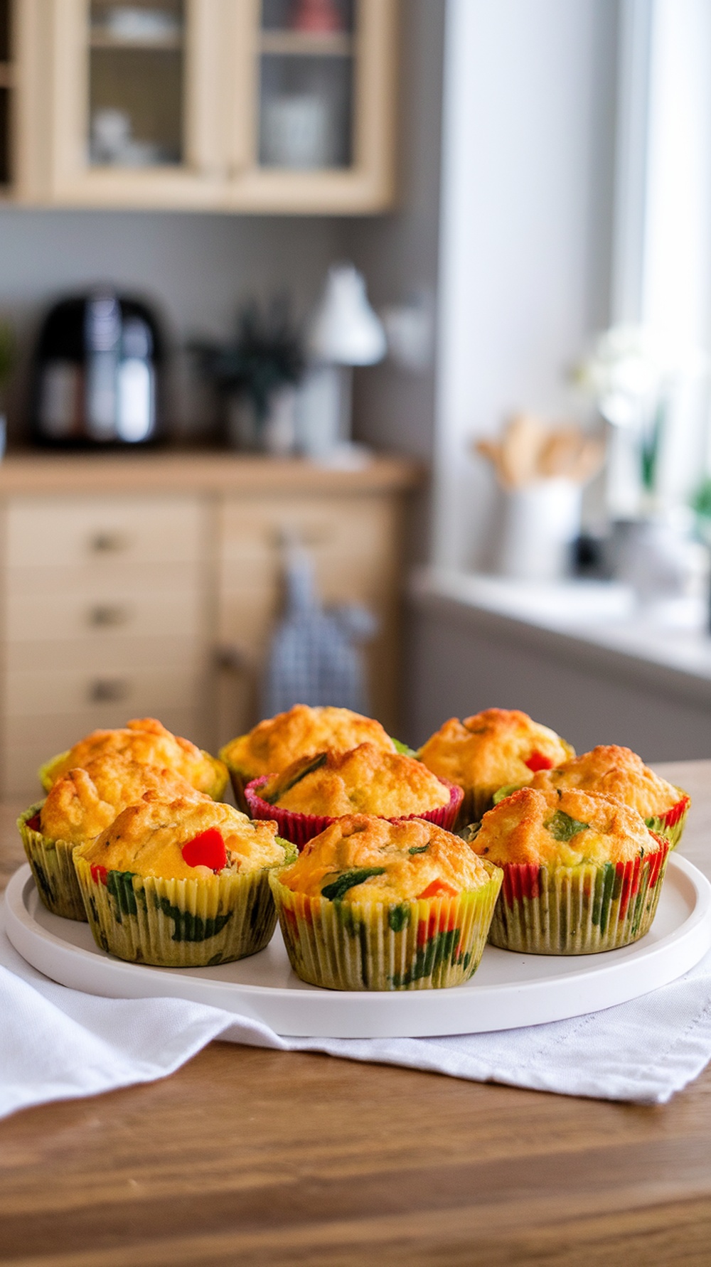 A plate of colorful air fryer egg muffins with vegetables.