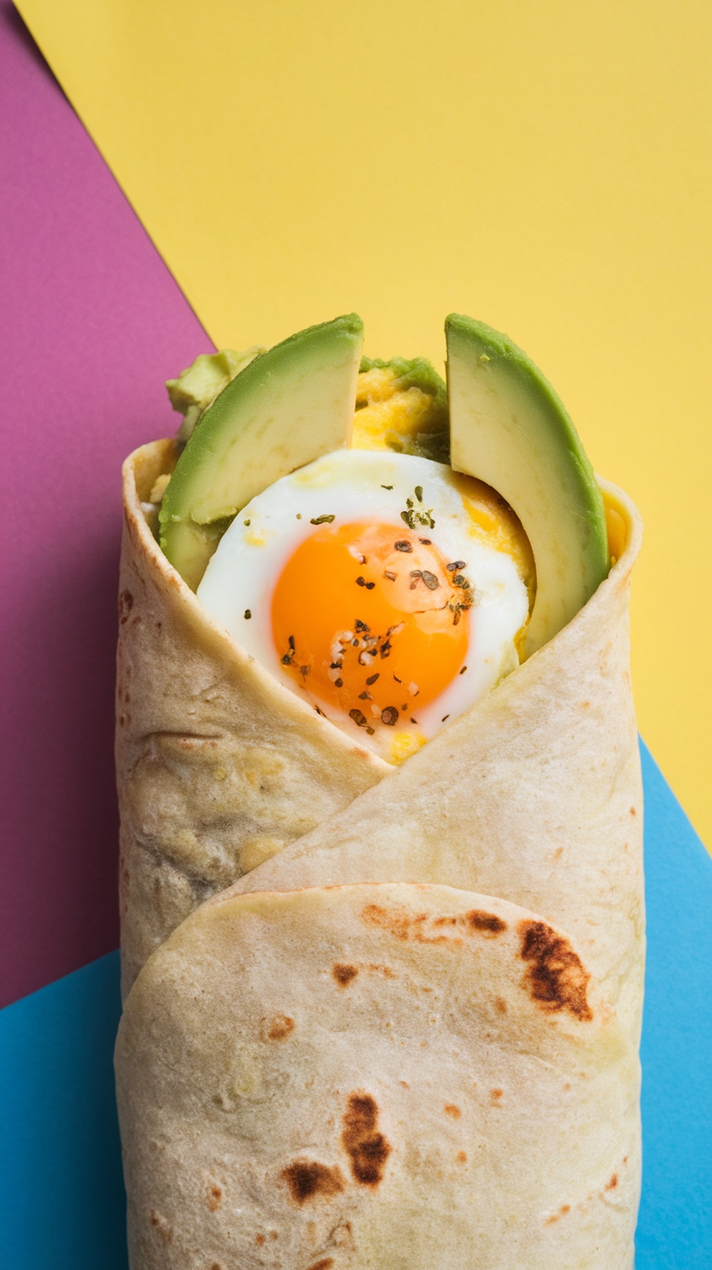 A delicious keto breakfast burrito filled with eggs and avocado