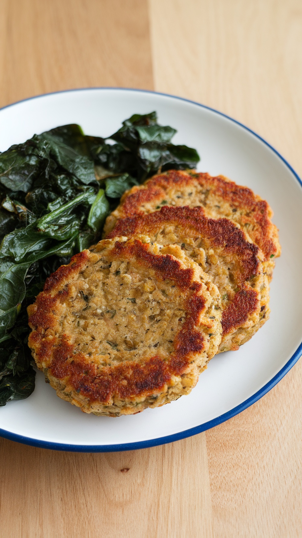 Lentil breakfast sausage patties served with greens