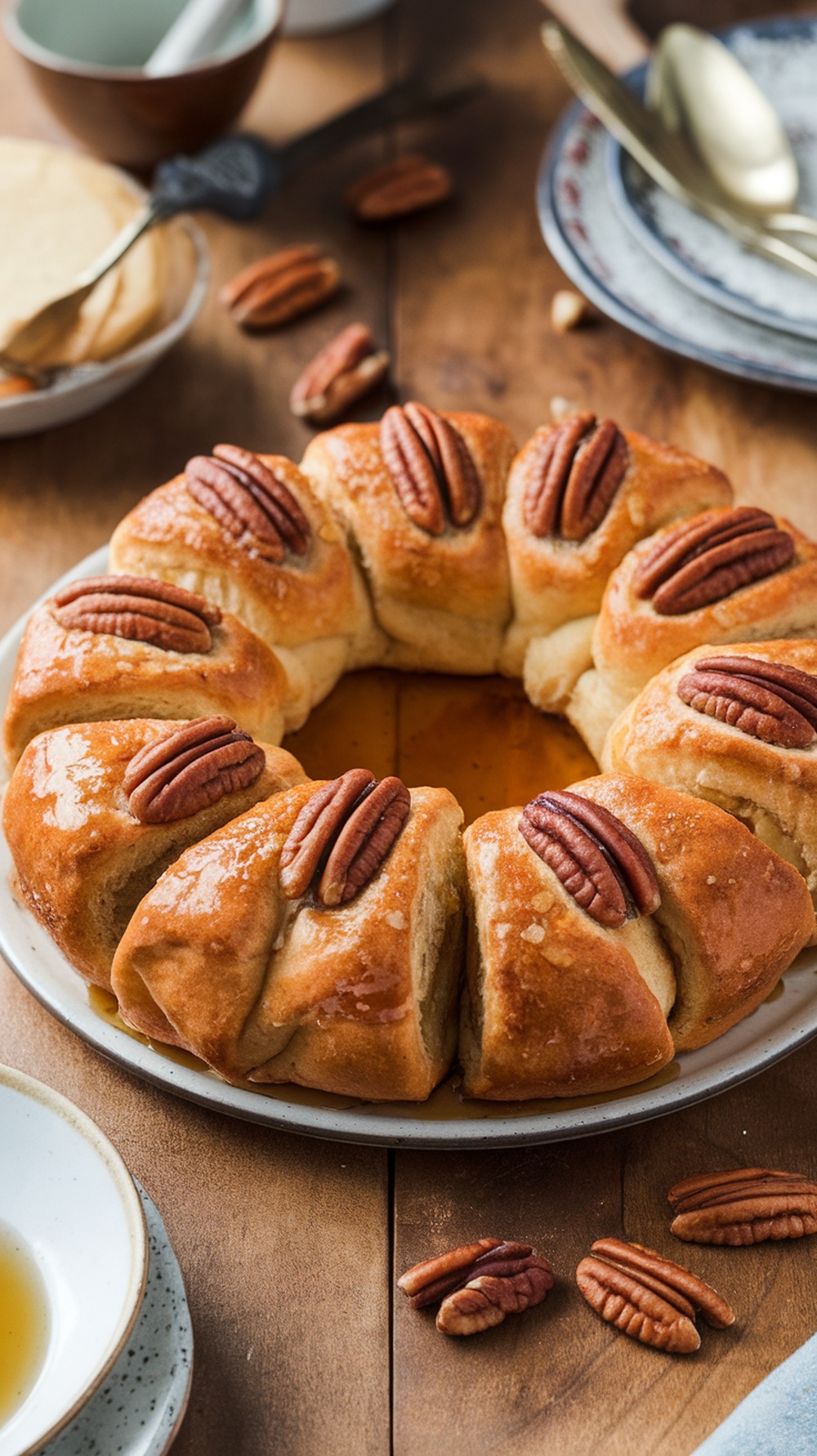 Maple Pecan Crescent Roll Bake with pecans and syrup