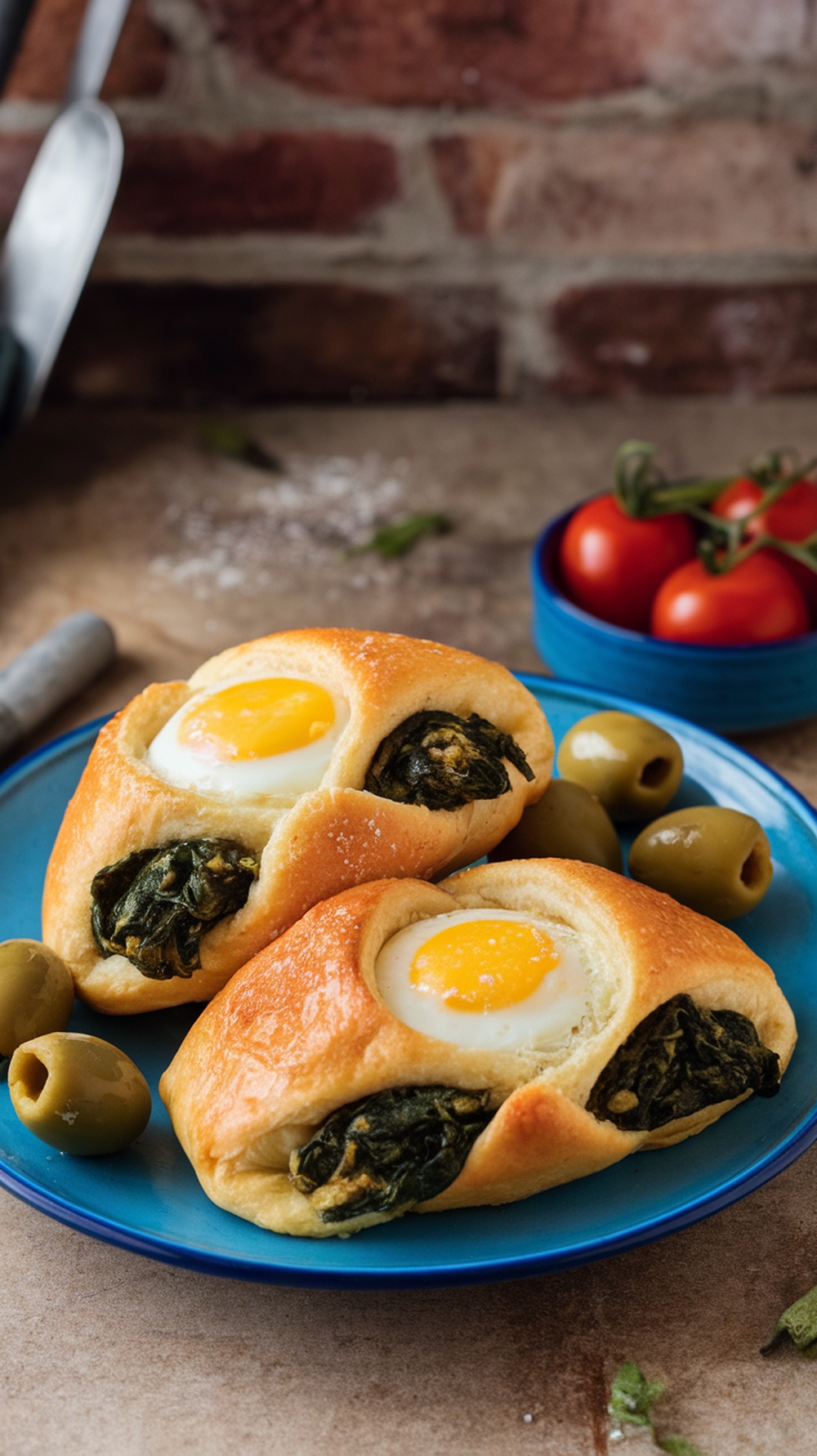 Mediterranean Egg and Spinach Crescent Rolls on a plate