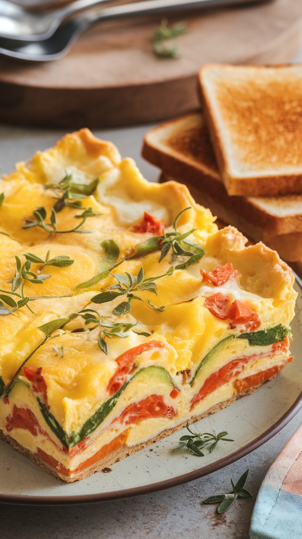 Savory Sourdough Breakfast Casserole with colorful vegetables and herbs