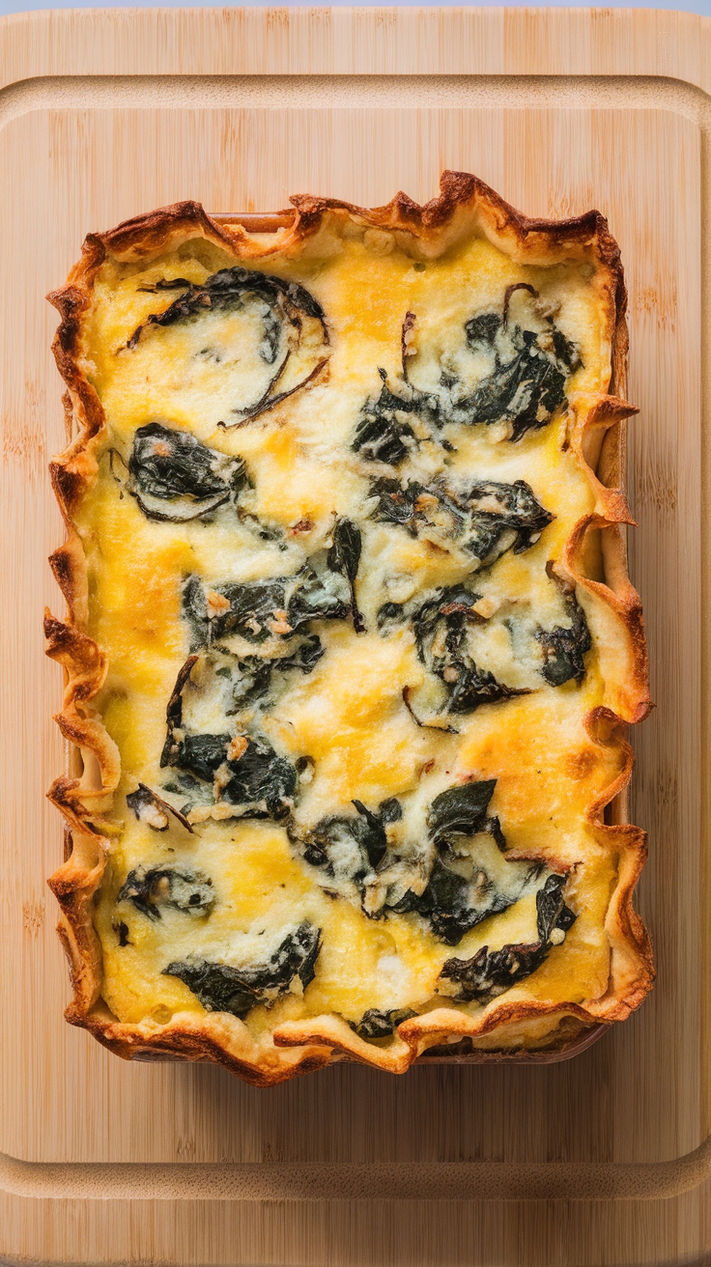 A delicious spinach and feta breakfast casserole baked to perfection.