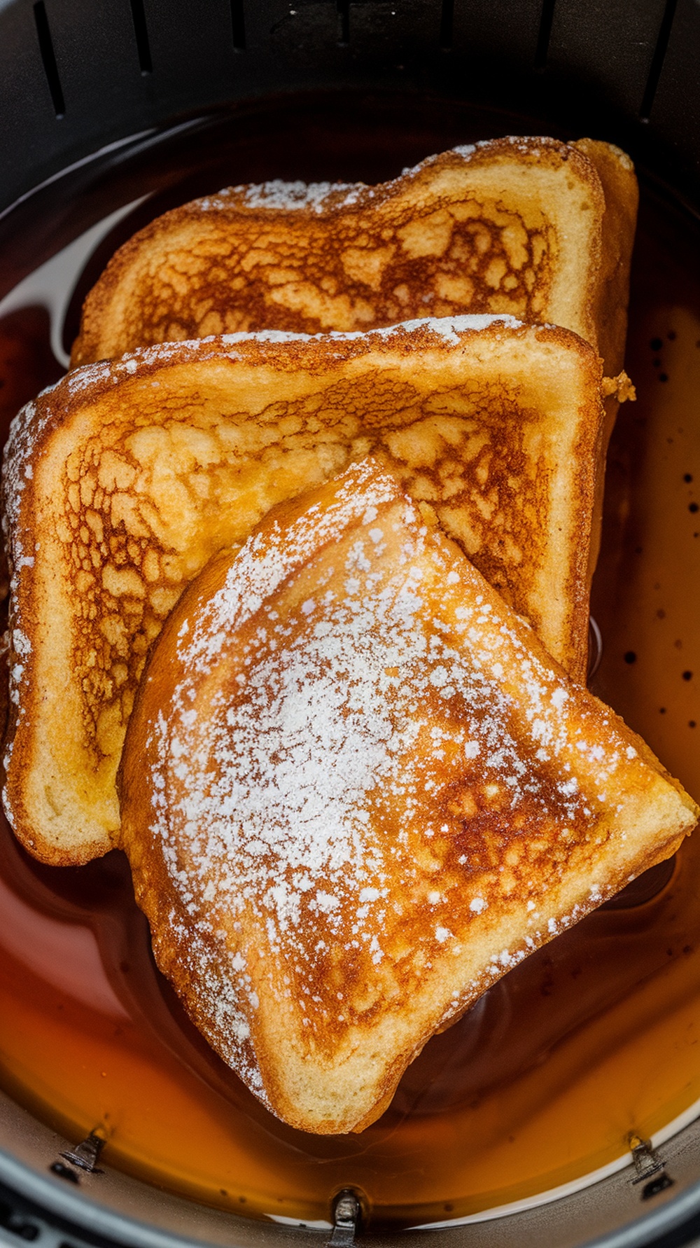 Deliciously golden French toast sprinkled with powdered sugar.