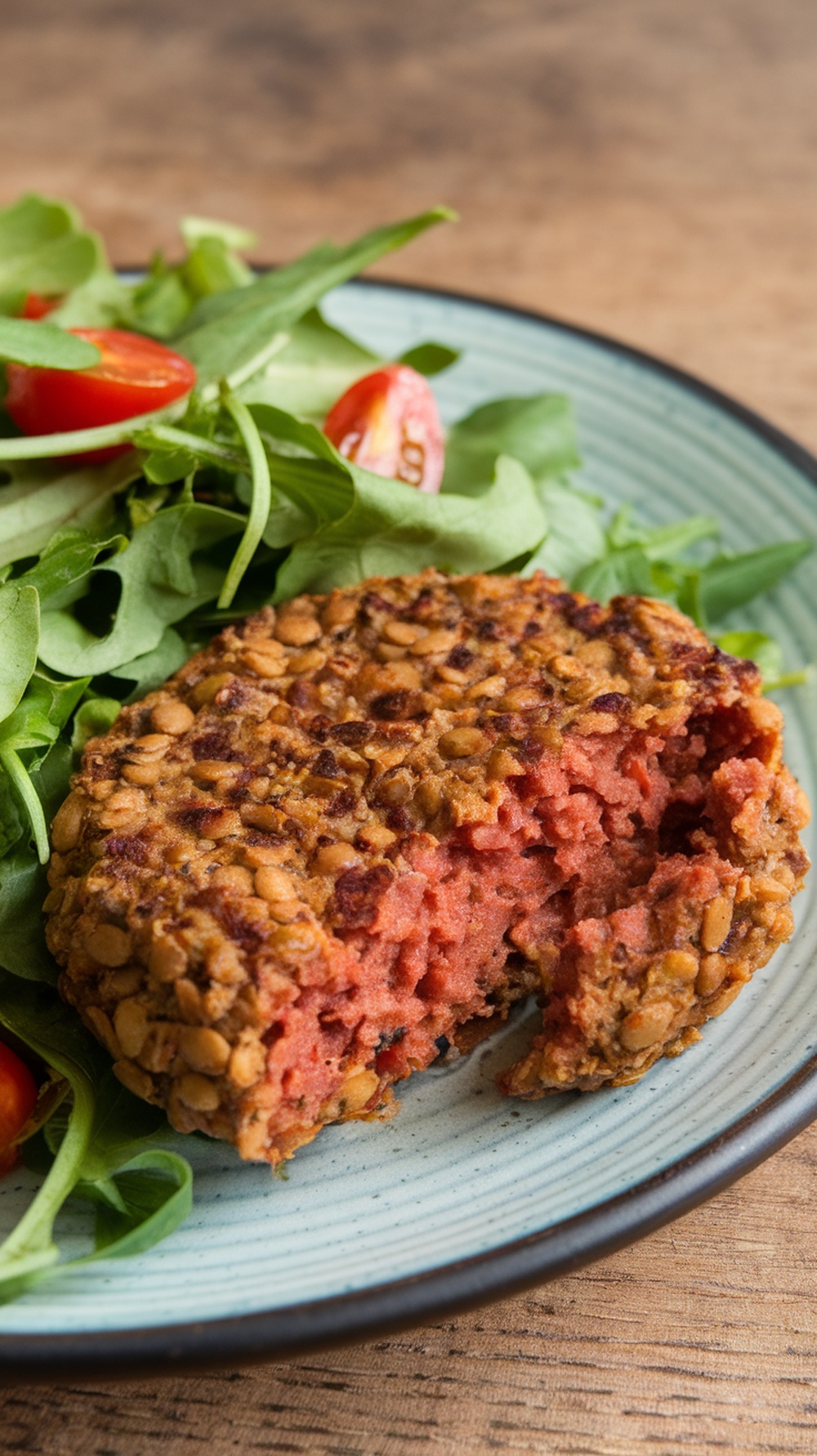 A plate of vegetarian breakfast sausage patties served with salad