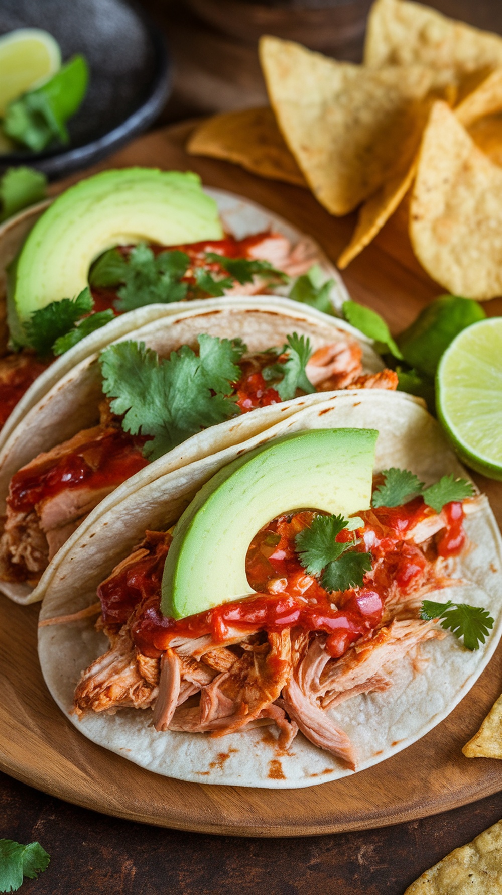 Delicious BBQ Ranch Chicken Tacos with avocado and cilantro