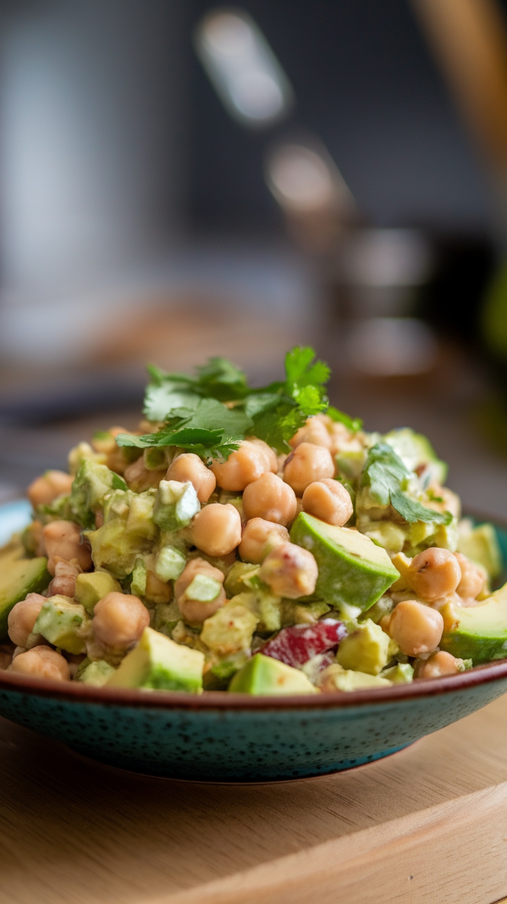 Chickpea Avocado Salad in a bowl with fresh ingredients.