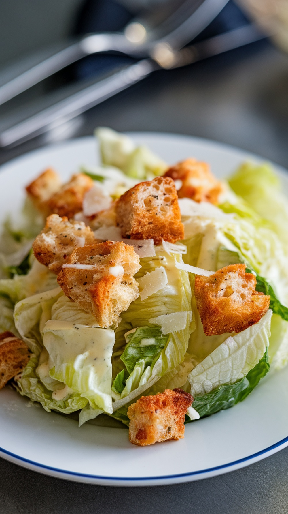 Classic Caesar Chopped Salad with croutons and dressing