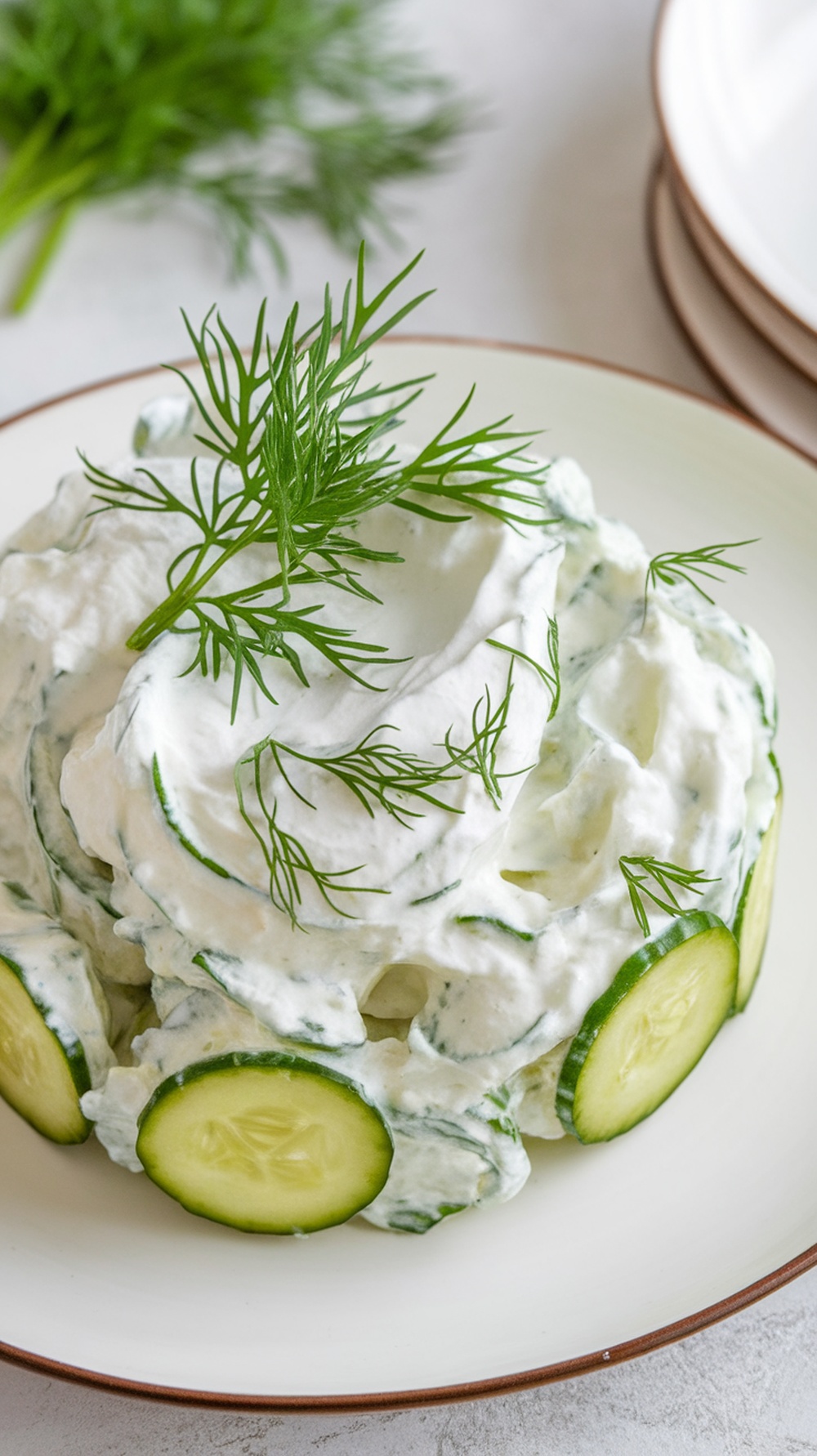 A fresh cucumber salad with yogurt and dill