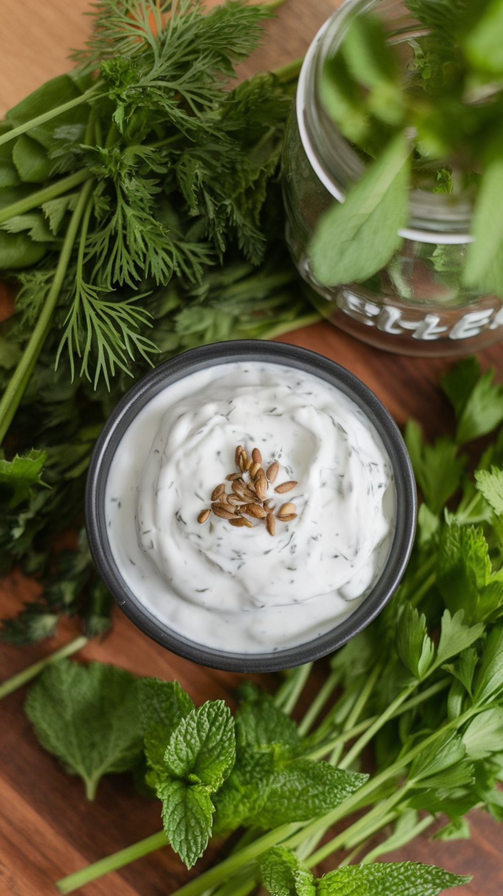 A creamy herbed yogurt dressing with fresh herbs
