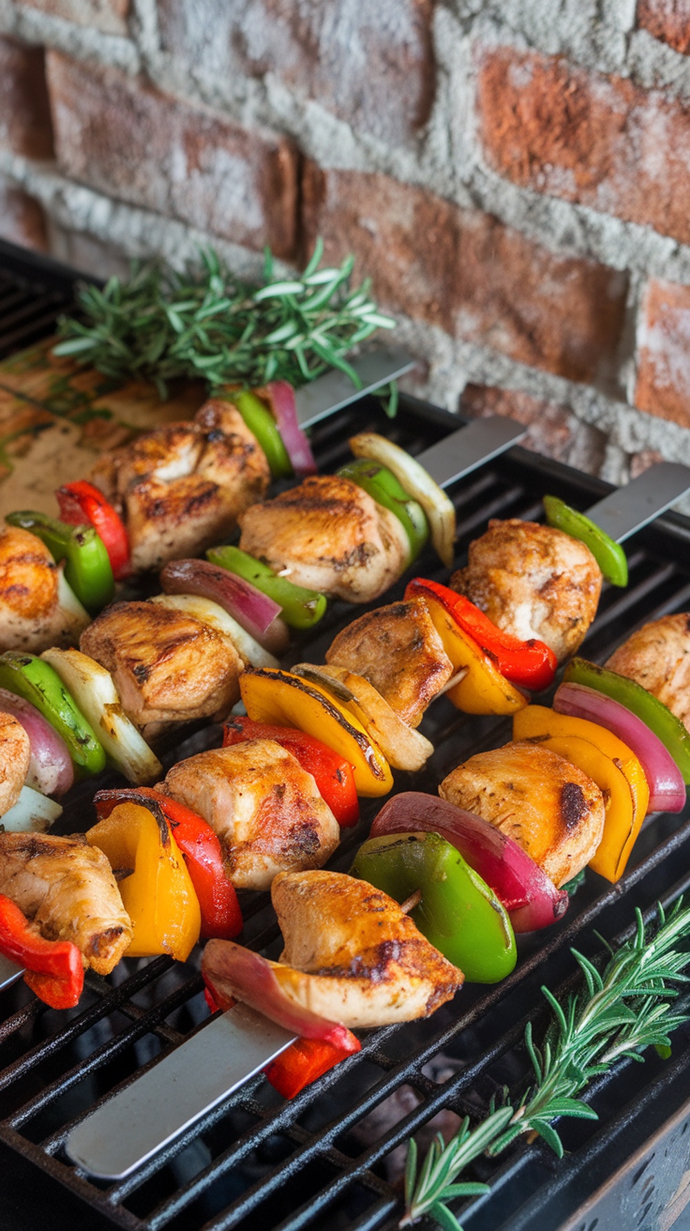 Grilled chicken skewers with colorful vegetables