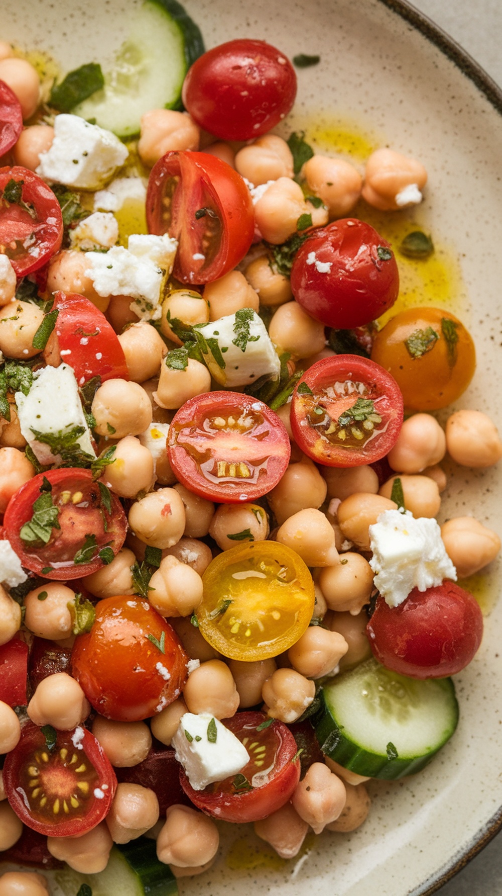 A delicious Mediterranean Chickpea Salad with fresh ingredients.