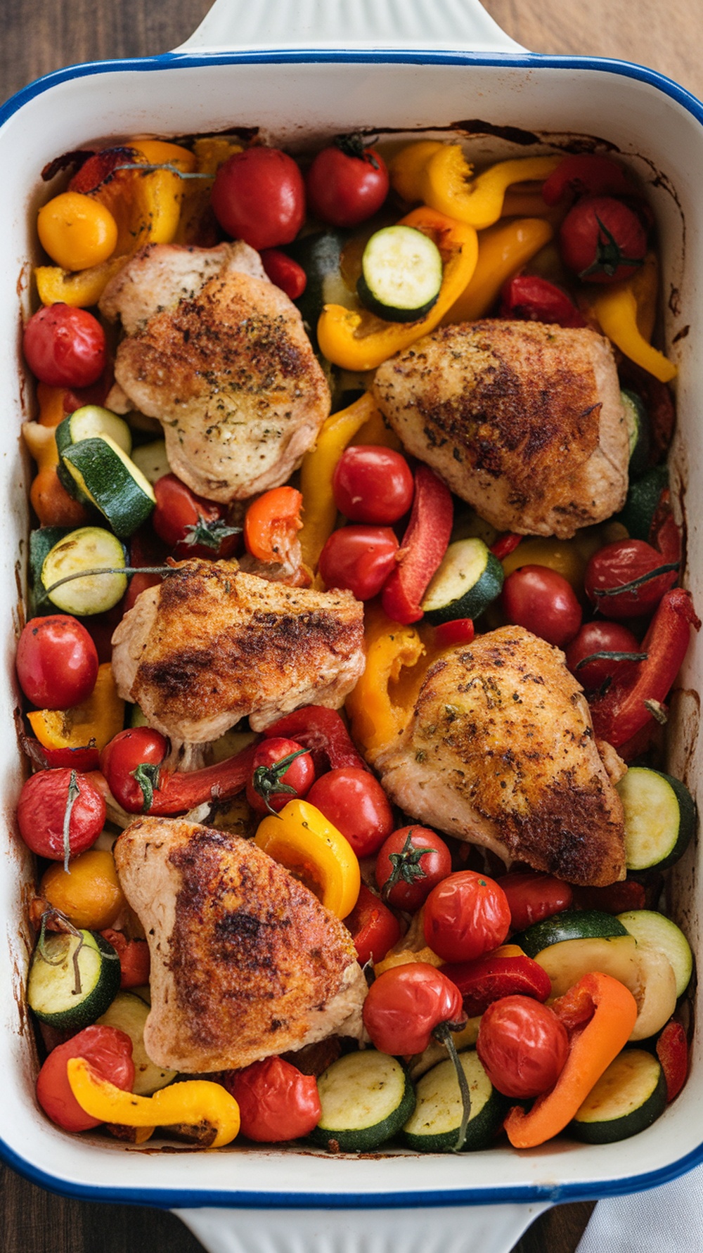 A one-pan meal with chicken and assorted vegetables