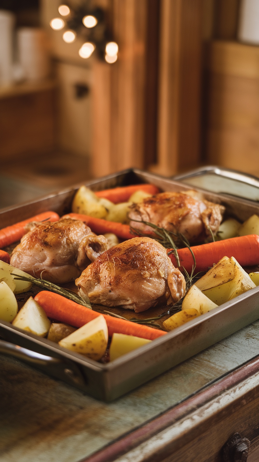 One-pan chicken thighs with potatoes and carrots