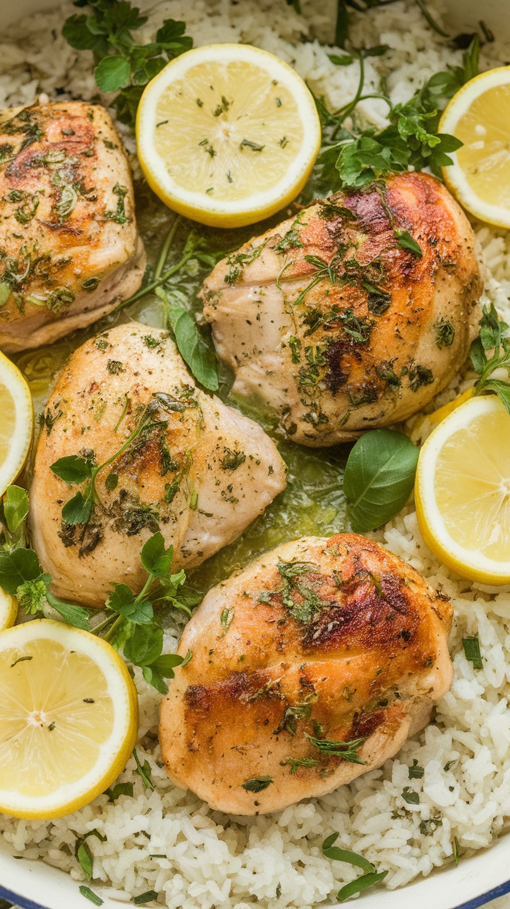 A delicious one-pan meal featuring lemon herb chicken and rice