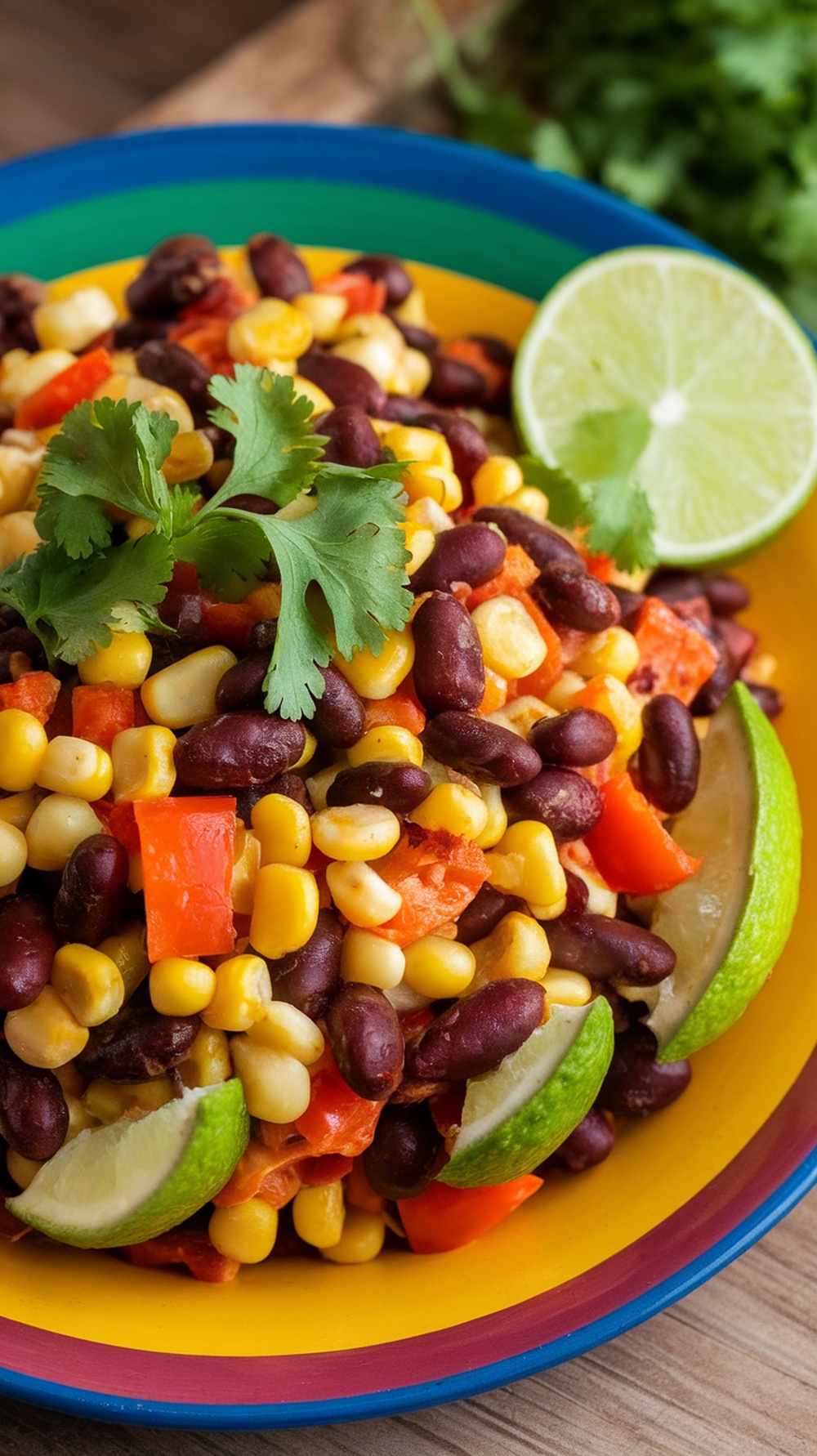 Colorful Southwest Black Bean Salad with black beans, corn, and bell peppers