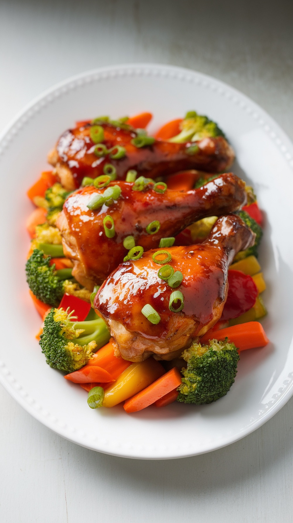 Delicious teriyaki baked chicken legs garnished with green onions