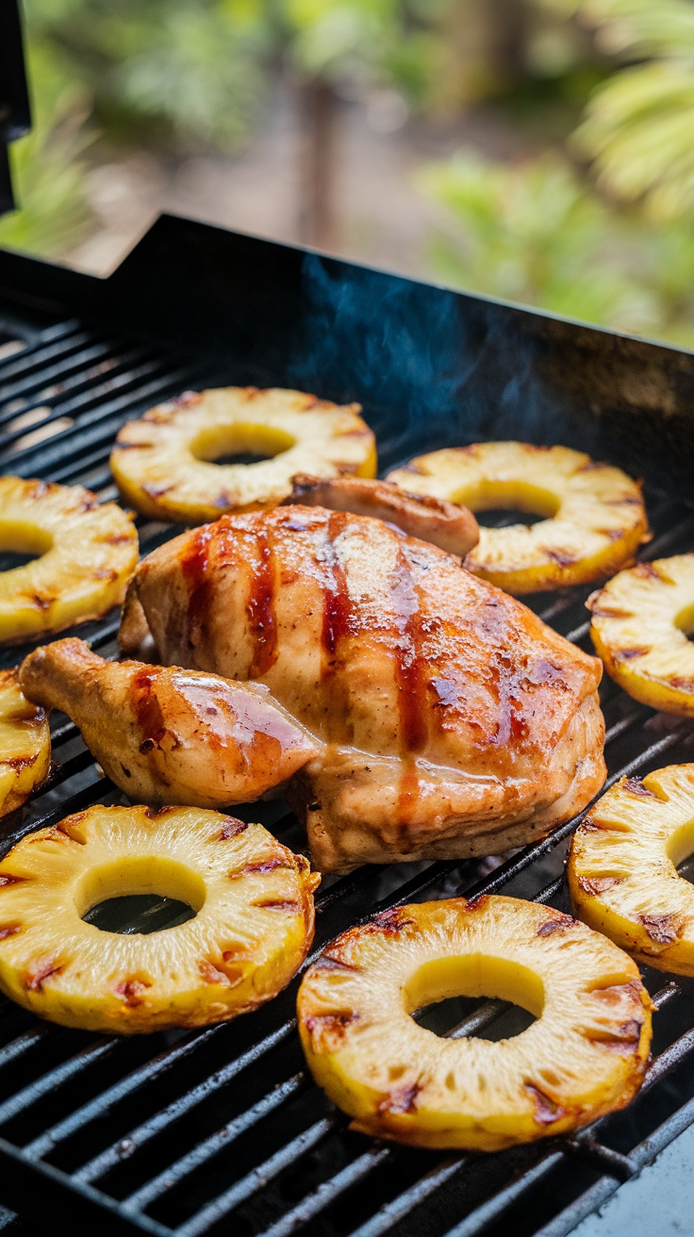 Grilled chicken with teriyaki sauce and pineapple rings