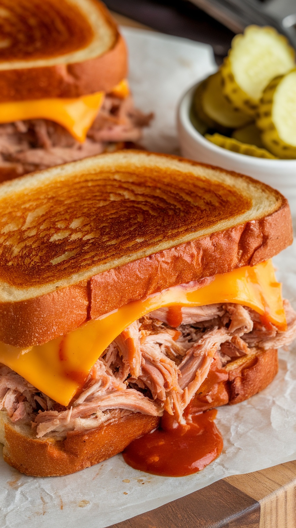 BBQ Pulled Pork and Cheddar Grilled Cheese Sandwich