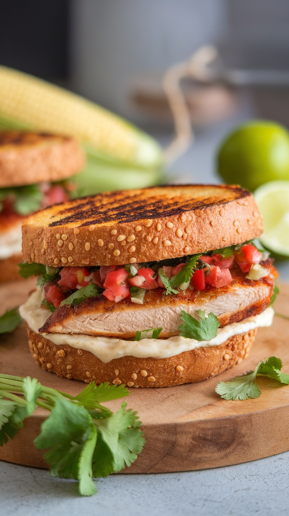 Cilantro Lime Grilled Chicken Sandwich with fresh ingredients