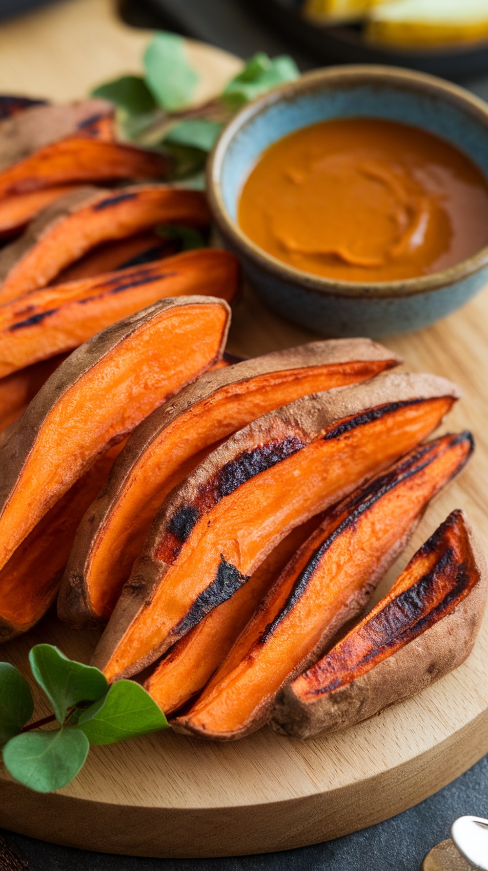 Grilled sweet potato wedges served with chipotle sauce