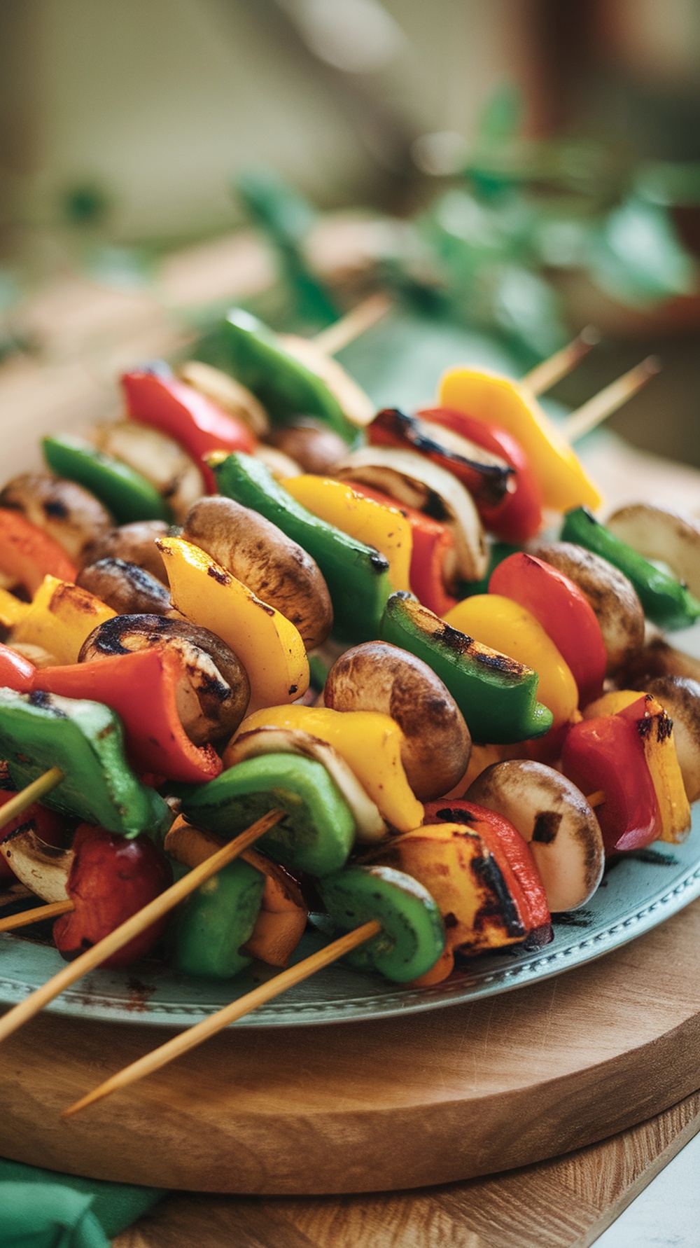 Colorful Lemon Herb Grilled Vegetable Kabobs on skewers