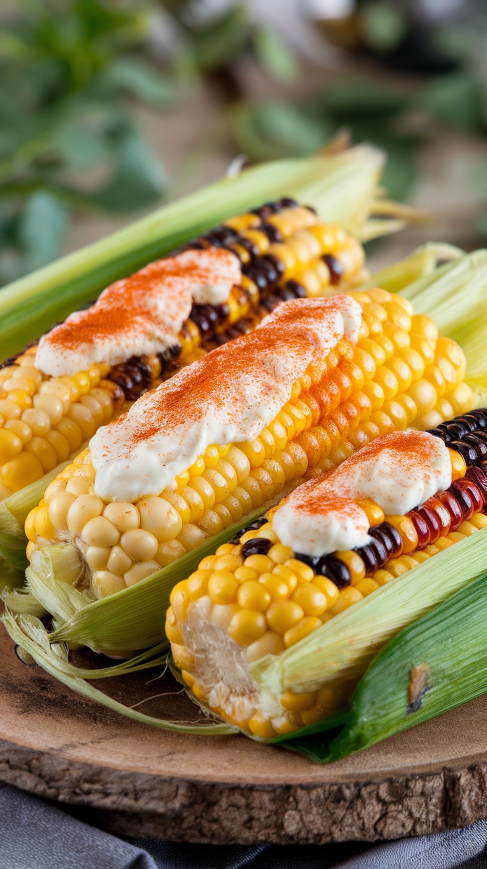 Smoky grilled corn on the cob topped with lime butter and chili powder
