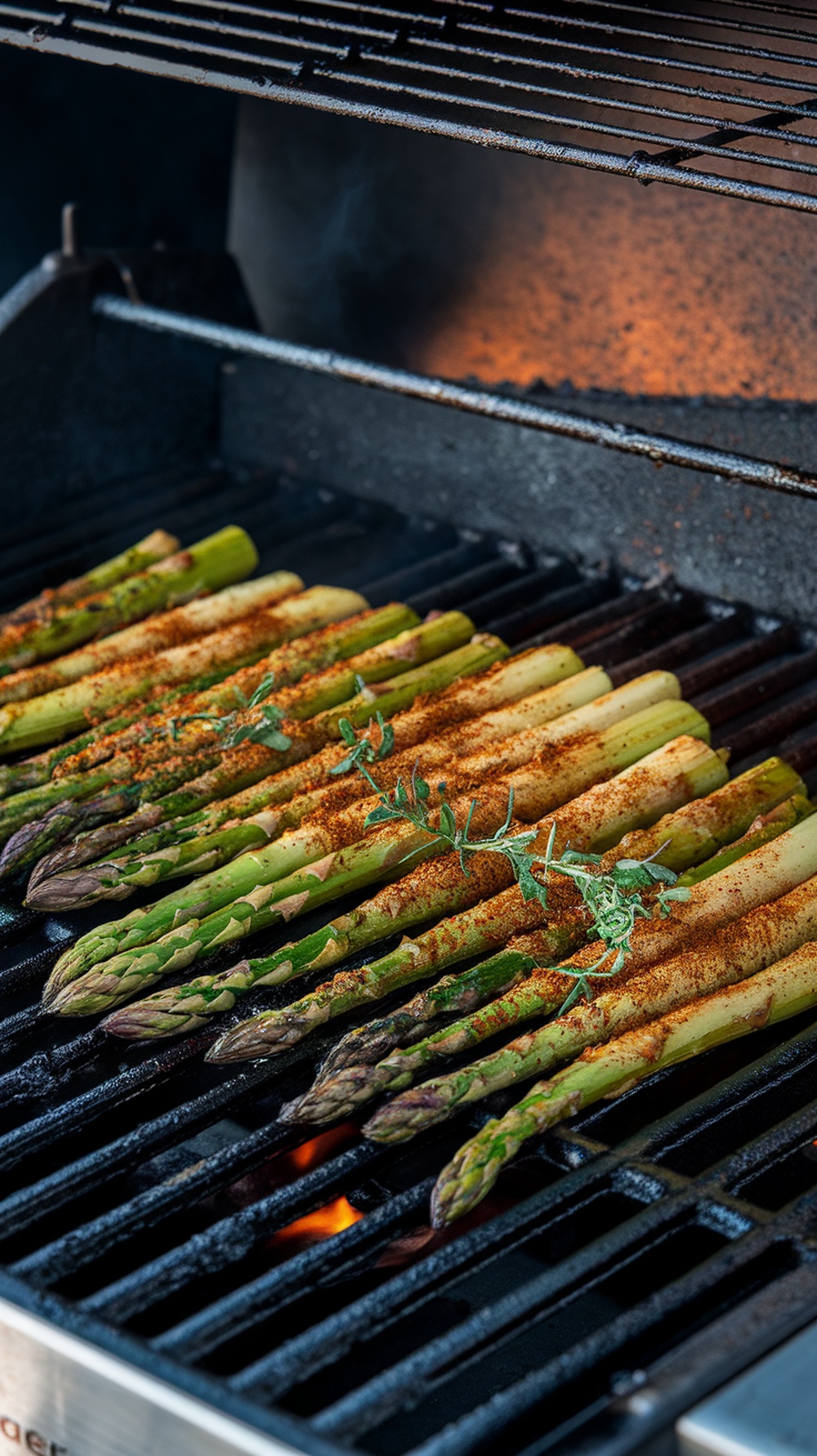 Grilled asparagus with Cajun spices on a grill