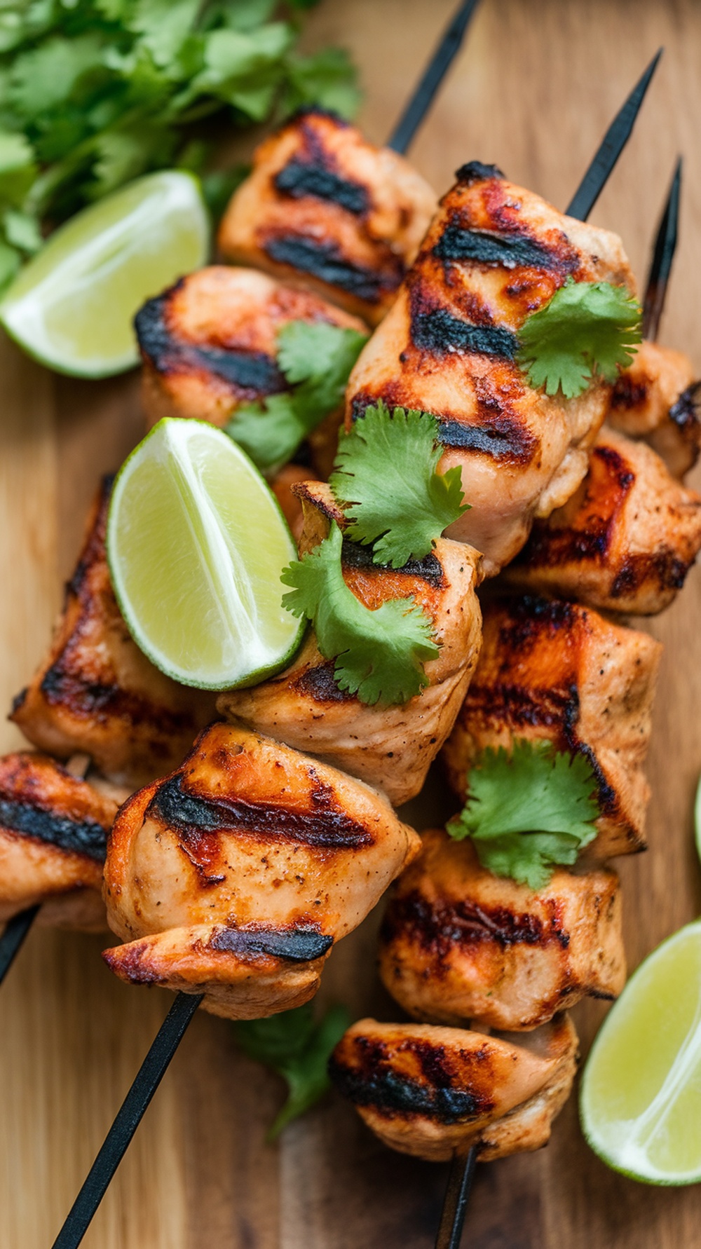 Grilled chicken skewers with lime and cilantro