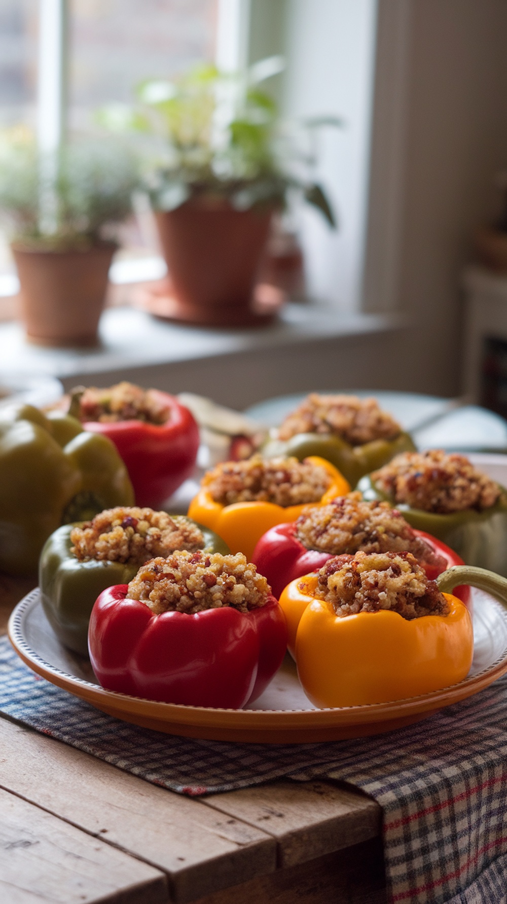 Stuffed bell peppers filled with quinoa and turkey on a plate
