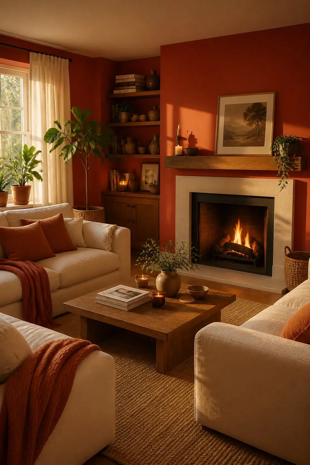 A cozy living room painted in Ablaze