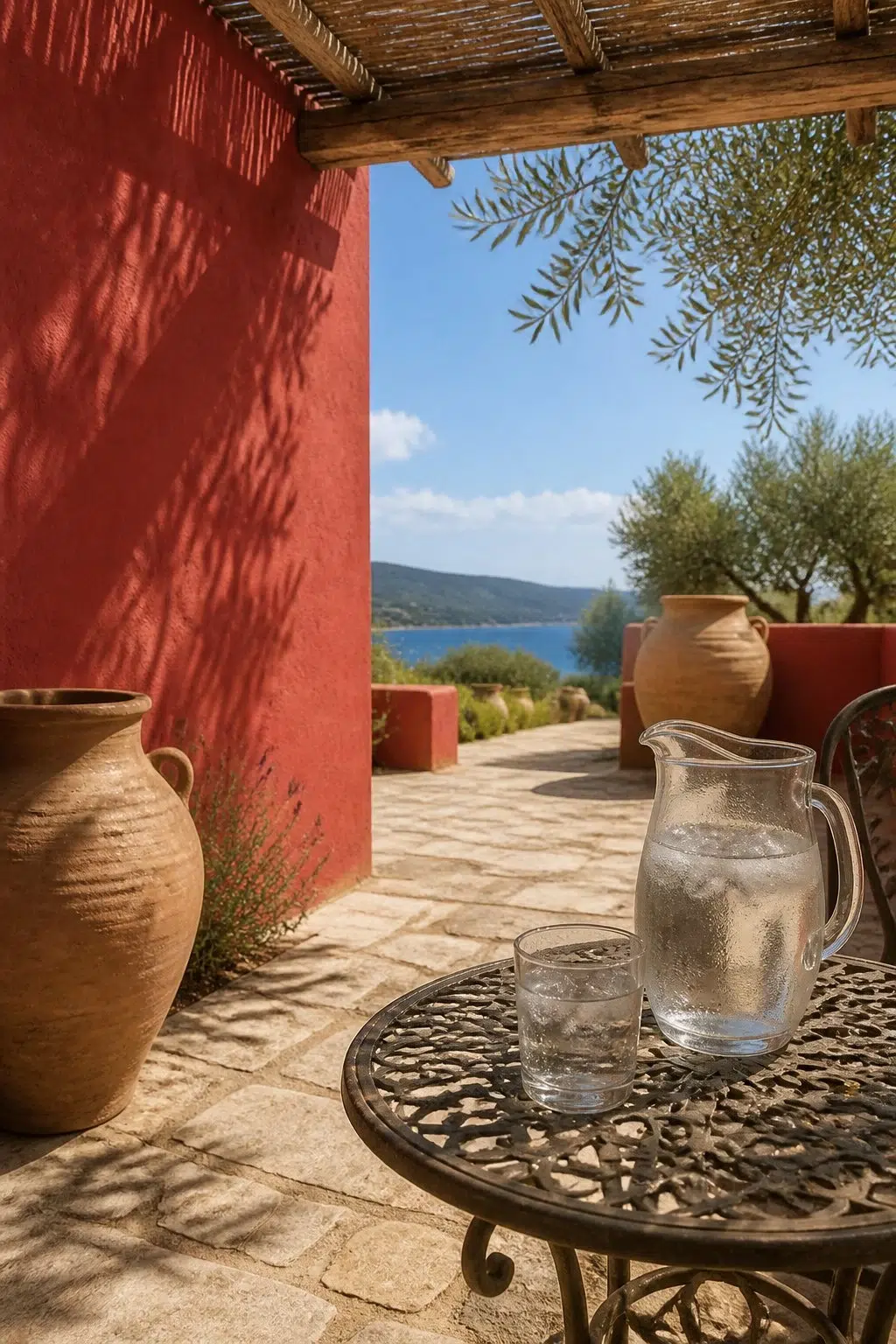 mediterranean patio featuring Ablaze by Sherwin-Williams