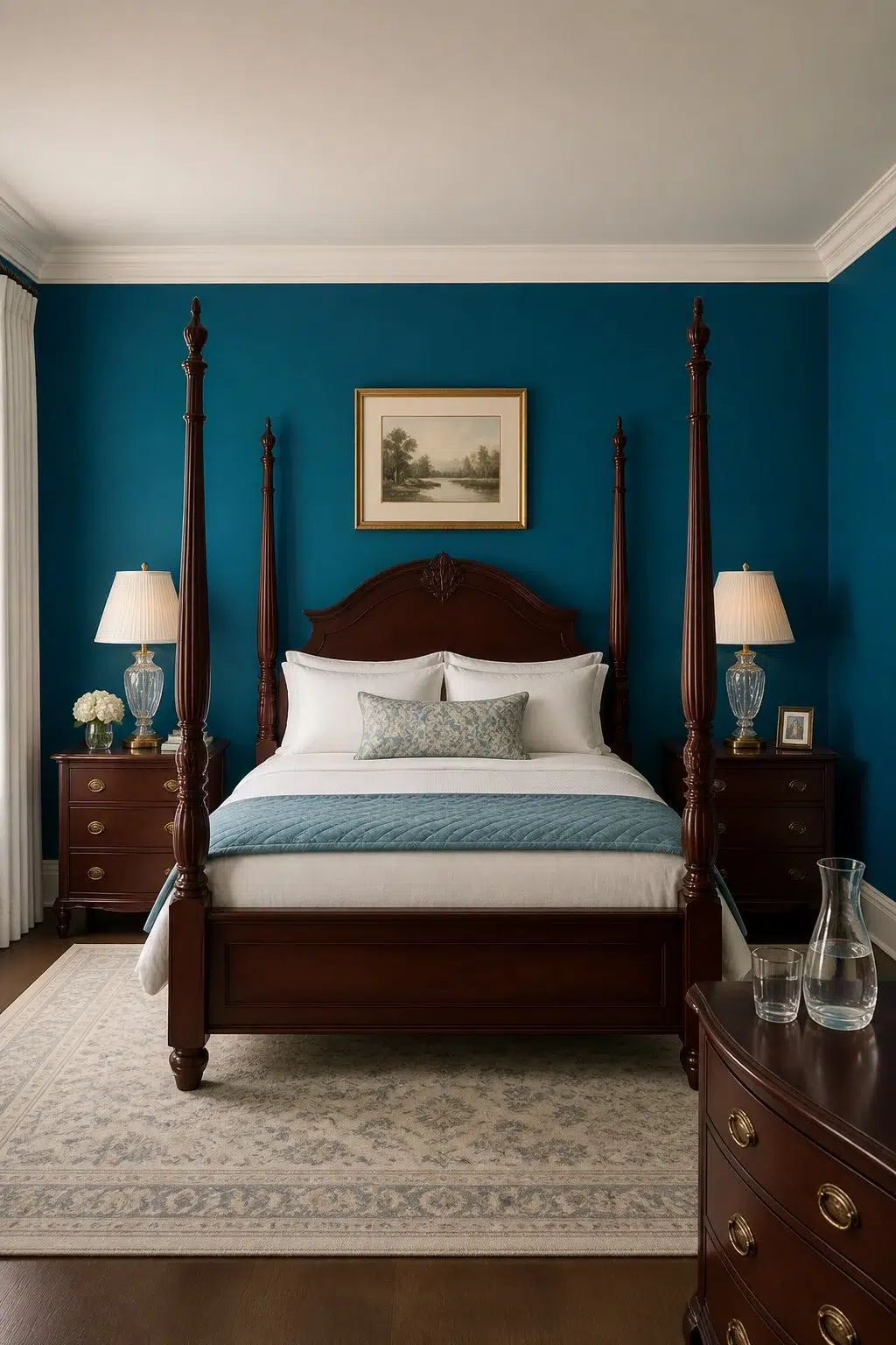 A traditional bedroom painted in Adriatic Sea