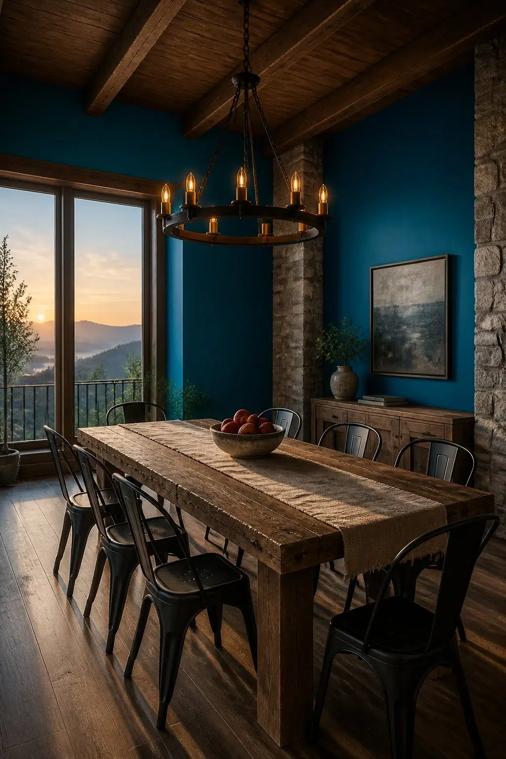 Adriatic Sea paint in a rustic modern dining room