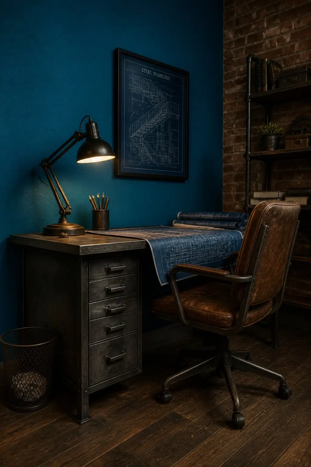Sherwin-Williams Adriatic Sea in a industrial home office