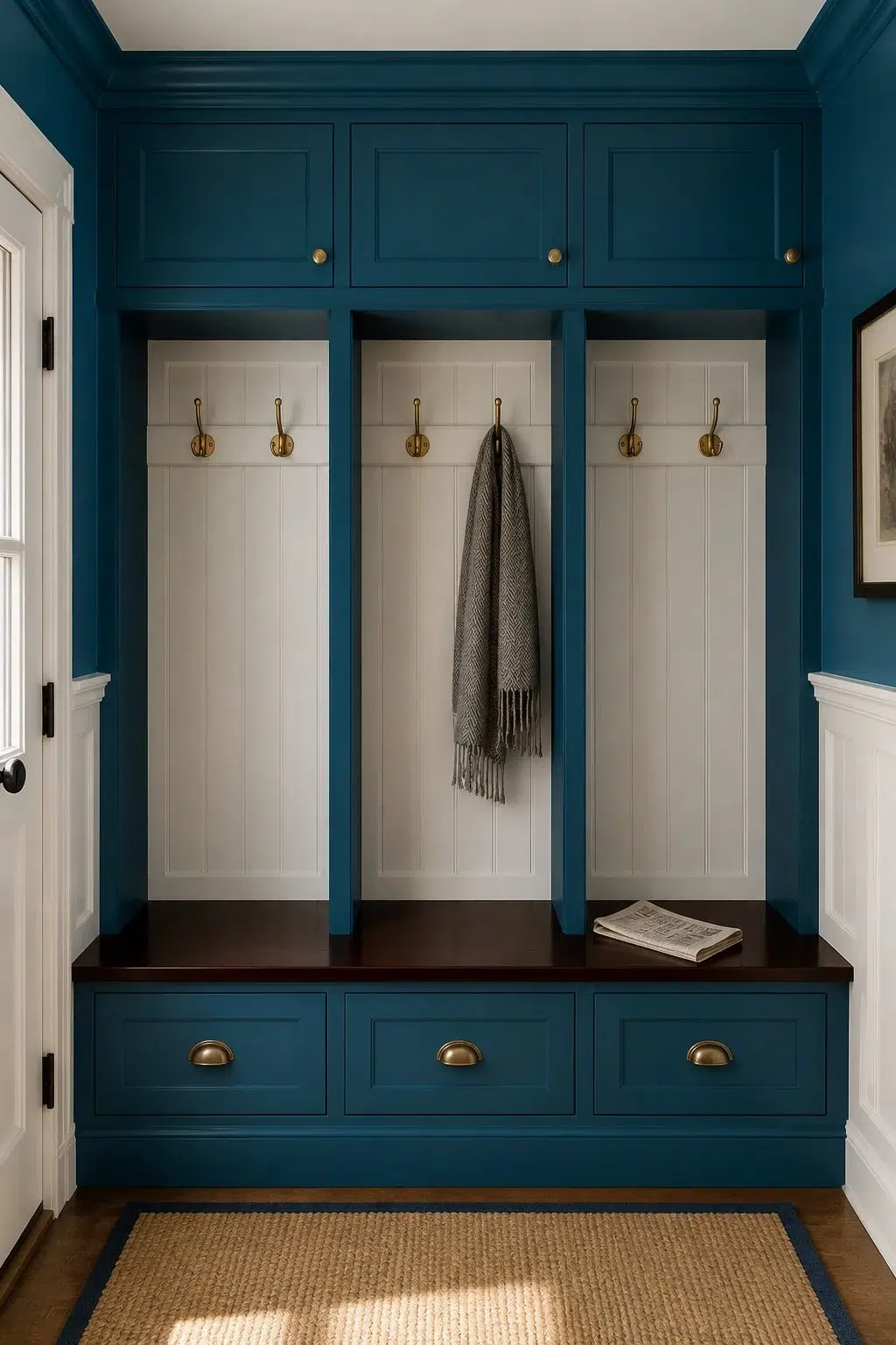 Adriatic Sea paint in a traditional mudroom